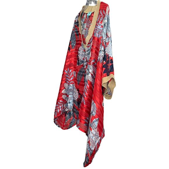 SOUTH MAIN SWIMSUIT COVER-UP, WOMENS, M, RED BLUE WHITE FLORAL, WIDE DOLMAN SLV - Picture 3 of 10